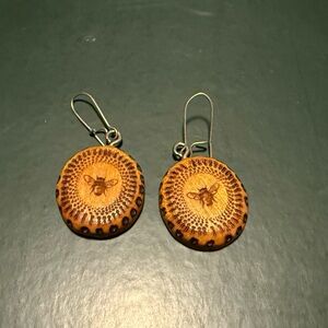 Bee Design Wooden Earrings